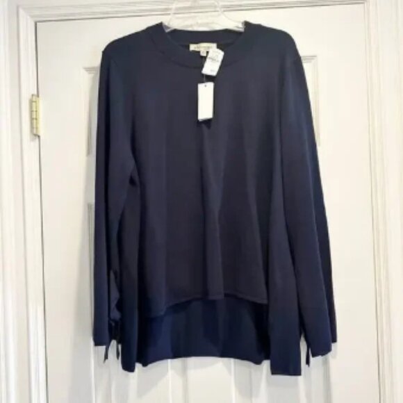Philosophy Tie Statement Sleeve Knit Sweater Solid Navy Blue NWT Size XL - Picture 1 of 7